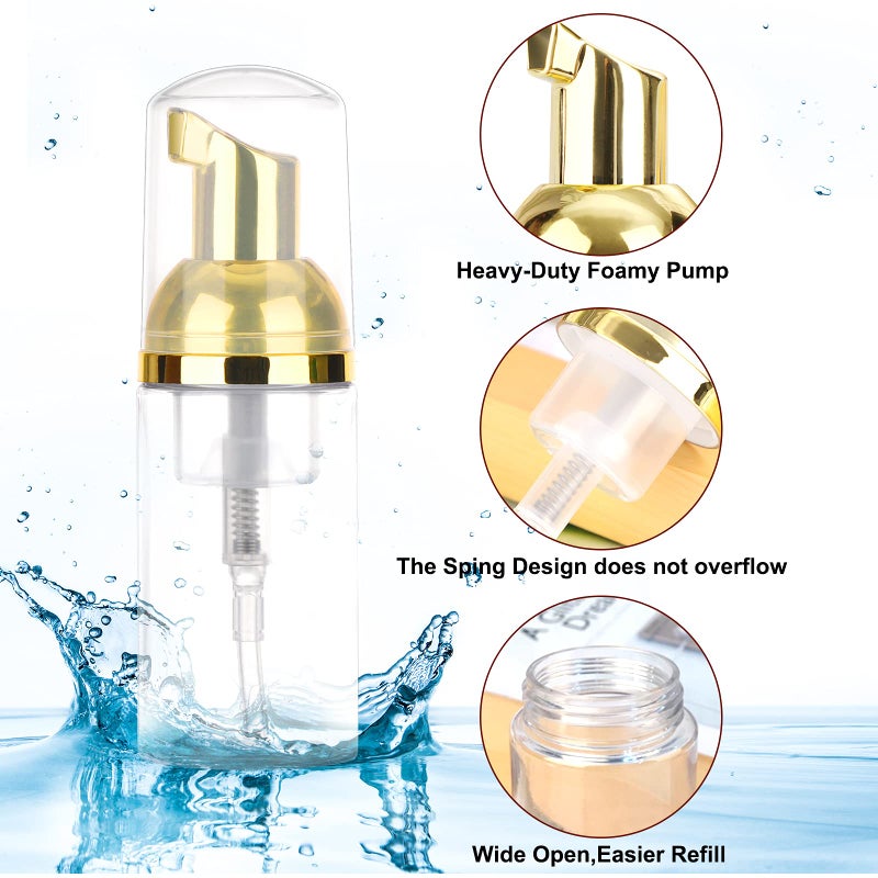 Dming 8 Pcs 1oz 30ml Plastic Foamer Pump Bottle Foam Dispenser Bottles Mini Liquid Foaming Bottles for Refillable Travel Hand Soap Foaming Shampoo Castile Cleaning (Gold+Clear) - Image 3